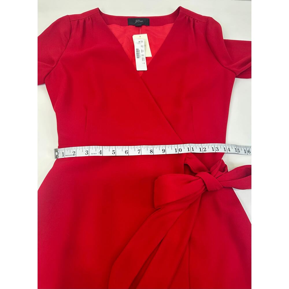 NWT J.Crew Bright Red Long Sleeve Faux Wrap Dress Size 2 - Picture 7 of 9